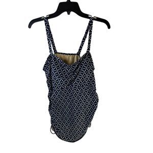 Lands end 16w blue white tankini‎ ruched sides bra shelf